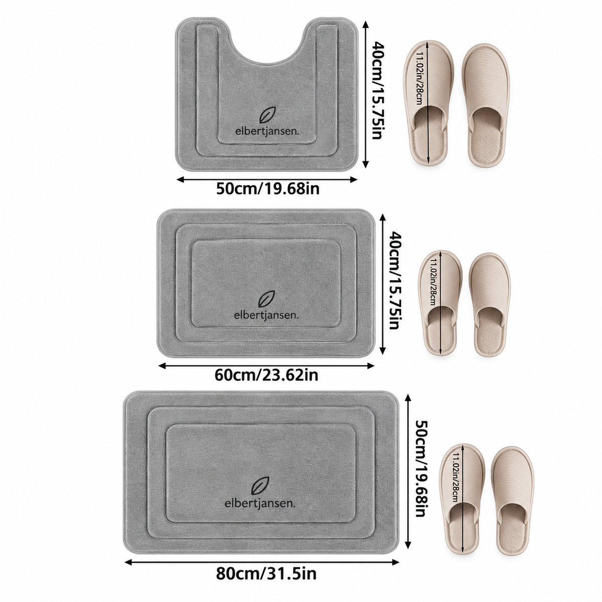 Elbertjansen 3-Piece Bathroom Mat Set