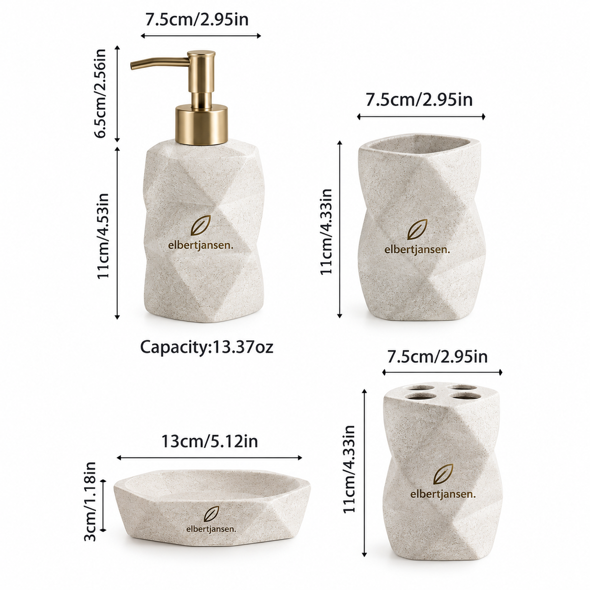 Elbertjansen Bathroom Accessories Set – Stone Finish