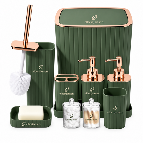 Elbertjansen Bathroom Accessories Set – Black & Rose Gold